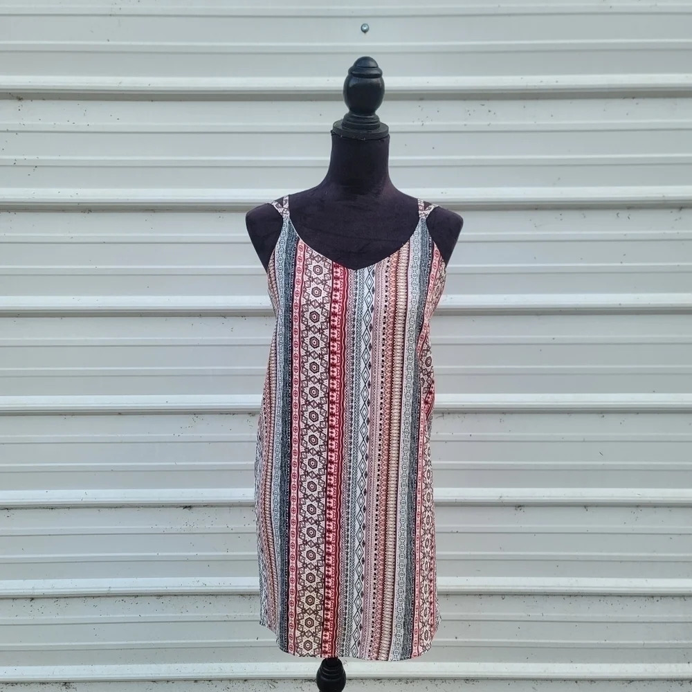 Pink Rose Tunic Mini Dress Milti Color Womans Halter Stappy Neck Sleeveless S